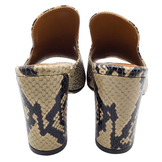 Paris Texas Beige and Black Leather Snake Effect Mules