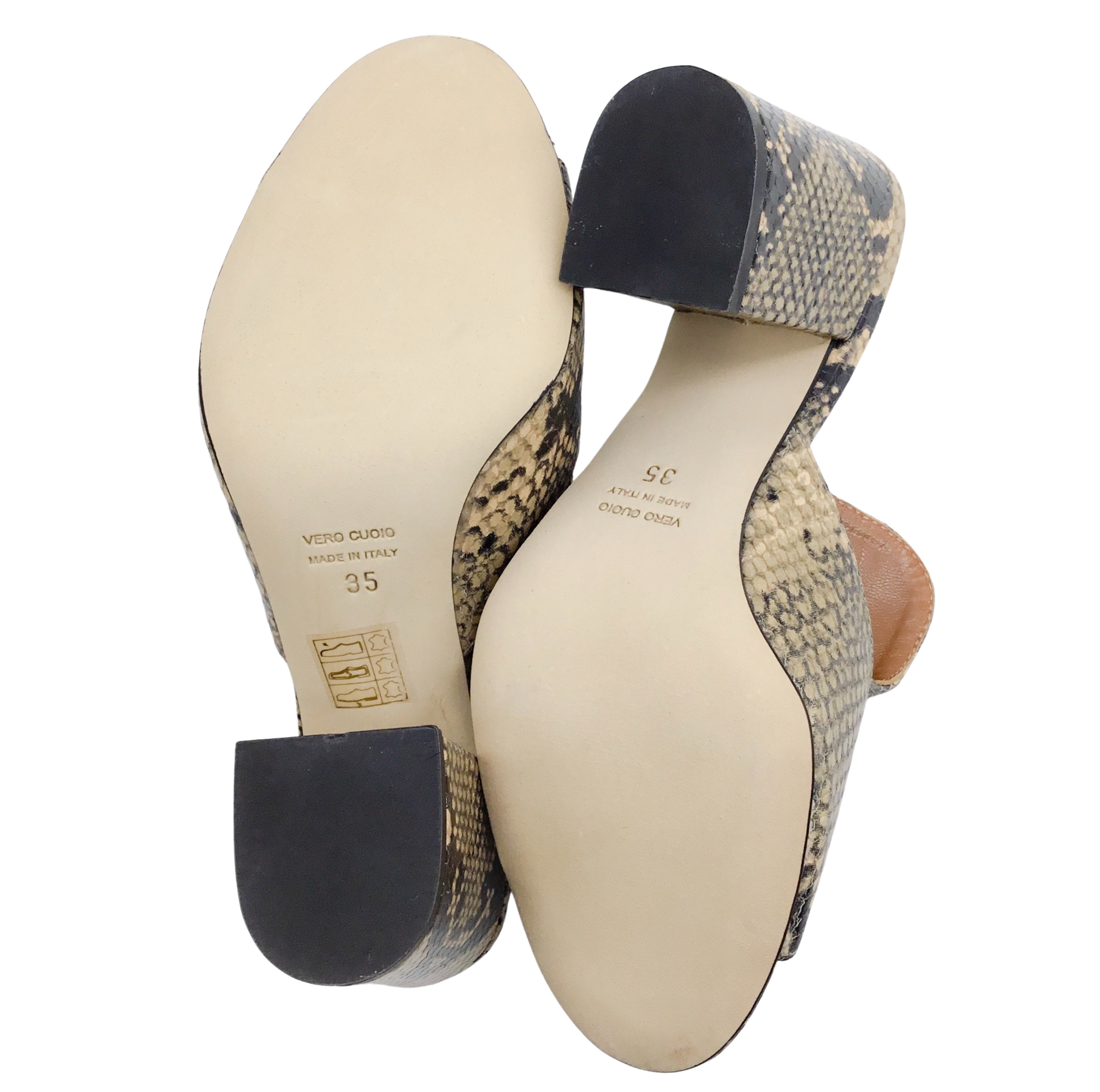 Paris Texas Beige and Black Leather Snake Effect Mules