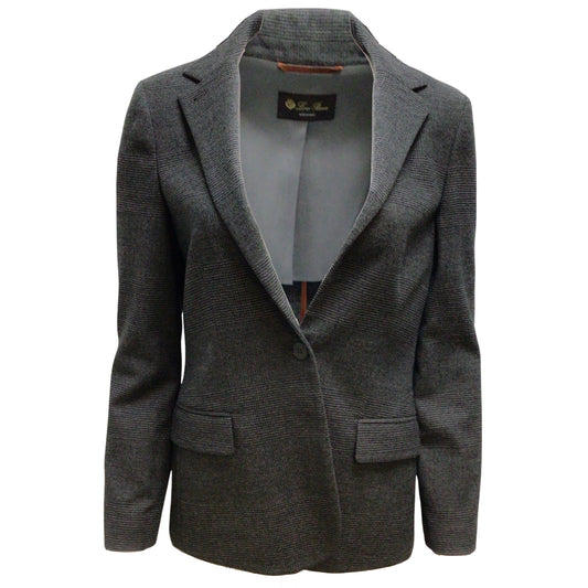 Loro Piana Grey Plaid Wool and Cashmere Single Button Blazer