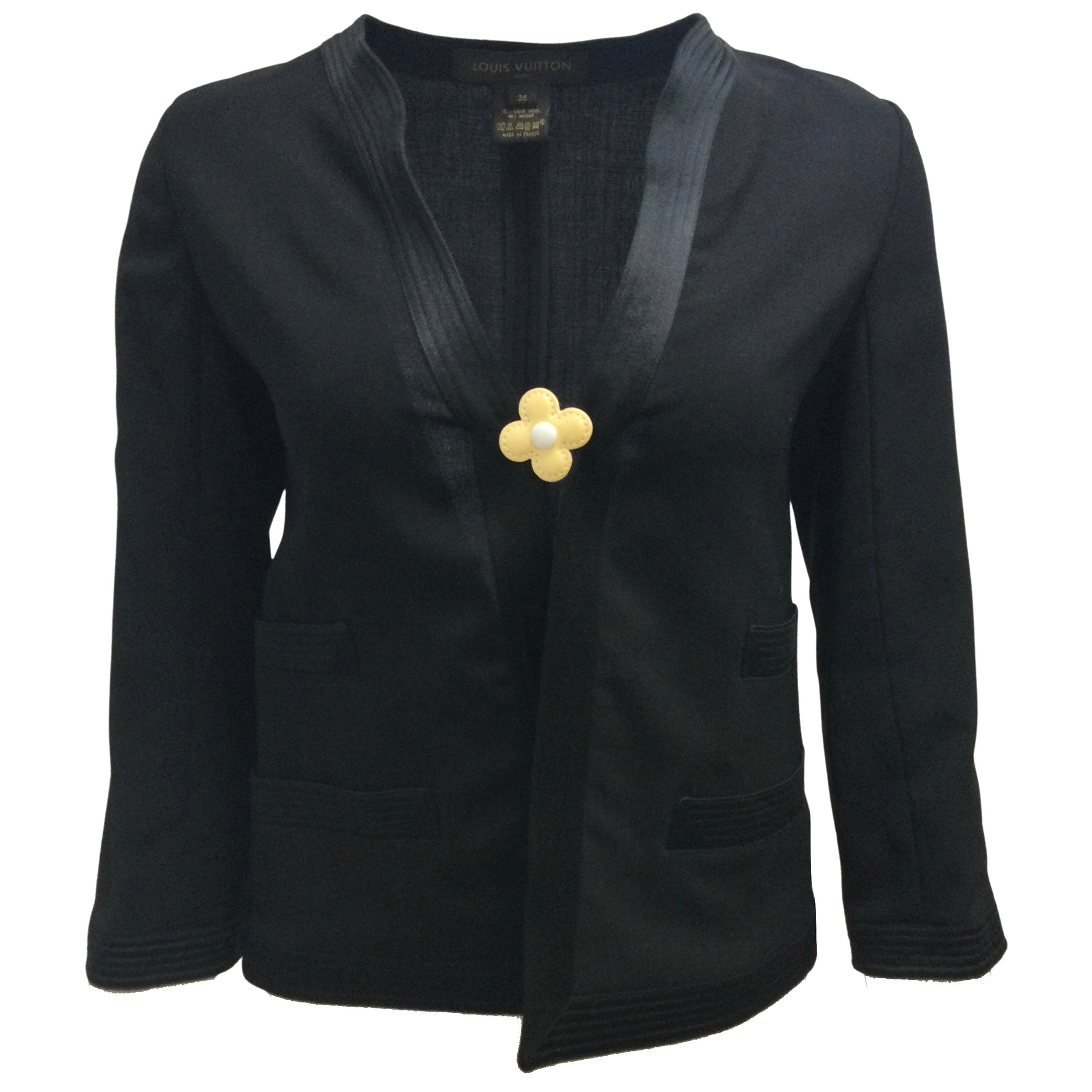 Louis Vuitton Black / Yellow Floral Buttoned Silk Trim Blazer