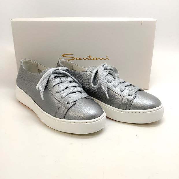 Santoni Silver Leather Sneakers
