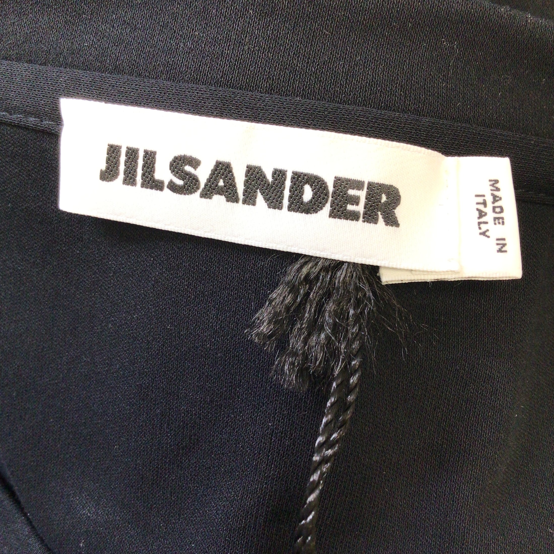 Jil Sander Black / Silver Metallic Pleated Trim Short Sleeved Blouse