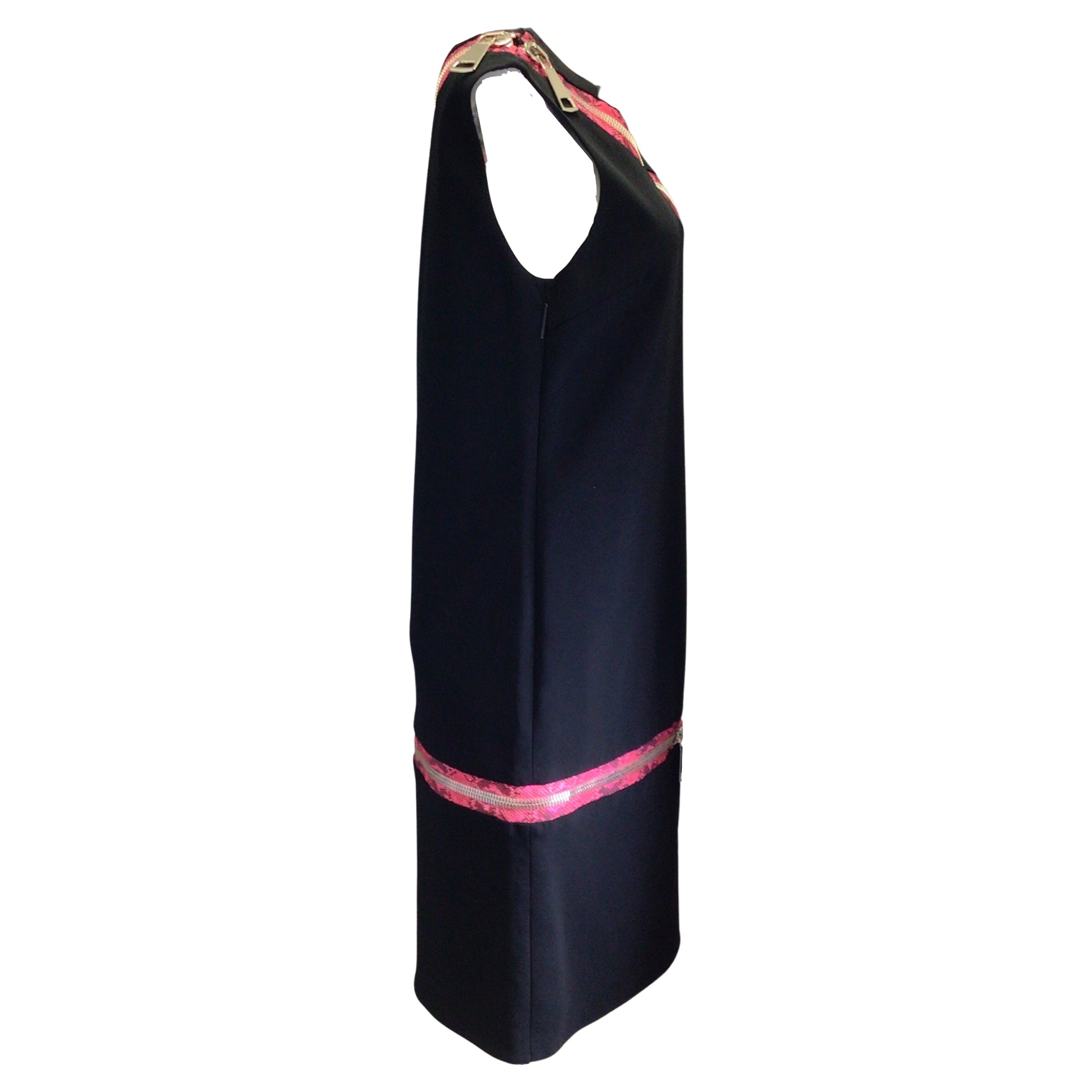 Christopher Kane Black / Pink Snake Print Zipper Detail Sleeveless Crepe Dress