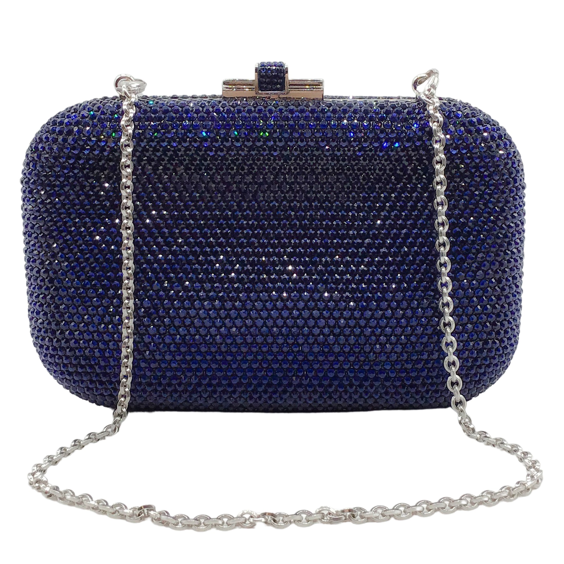 Judith Leiber Box Slide Lock Rounded Blue Crystal Clutch