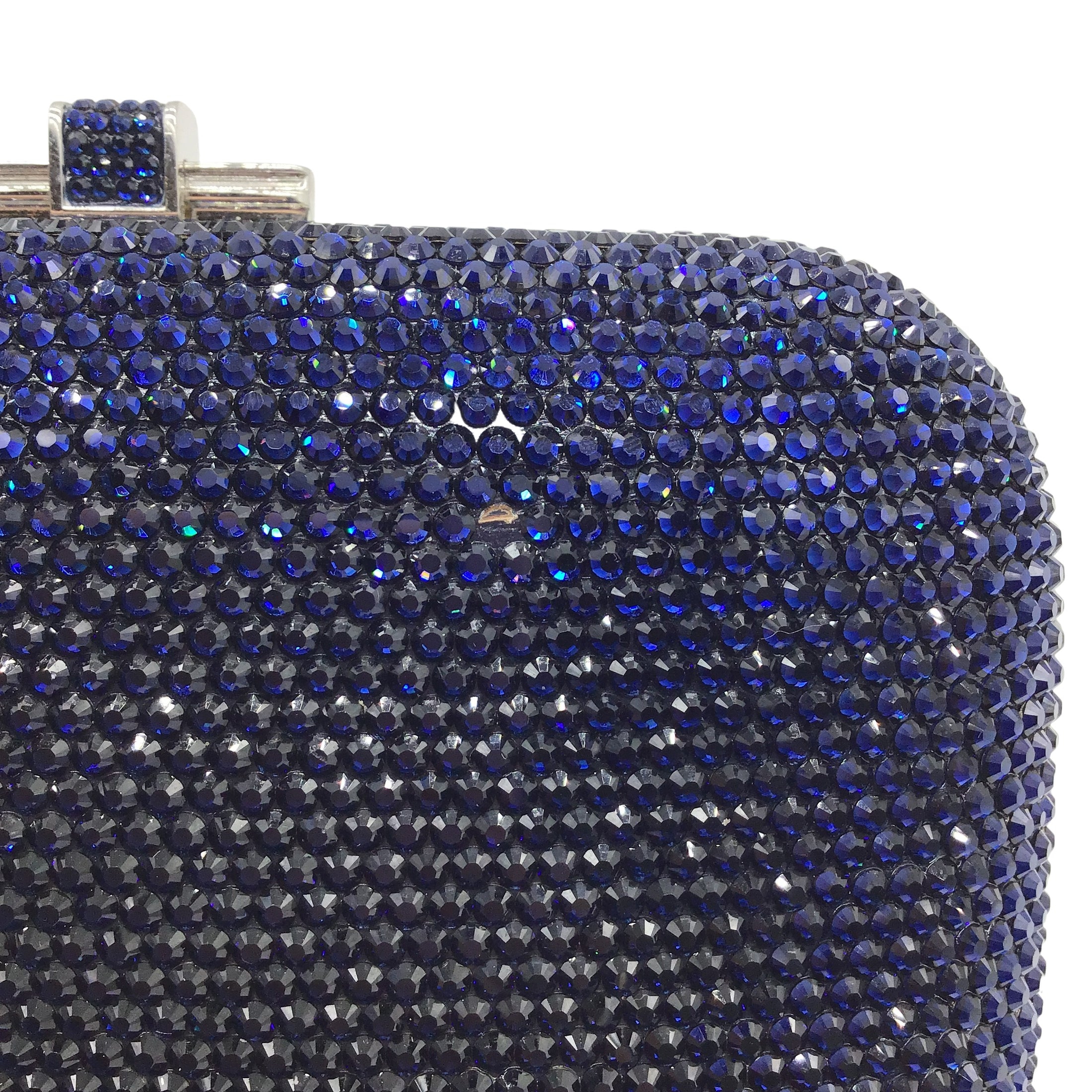 Judith Leiber Box Slide Lock Rounded Blue Crystal Clutch