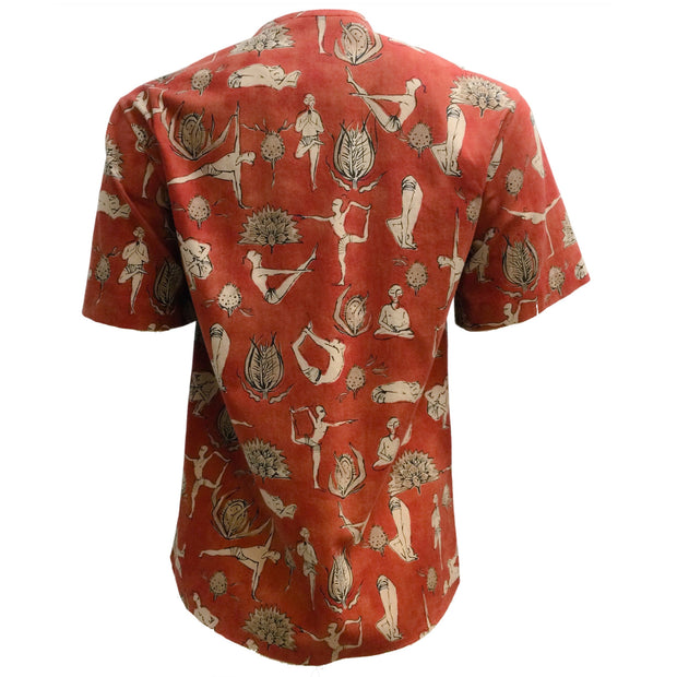 Dior Brick Red Printed Short Sleeved Cotton Button Down Blouse