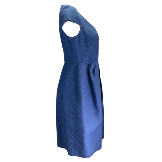 Louis Vuitton Blue Cap Sleeved Linen and Cotton Chambray Dress