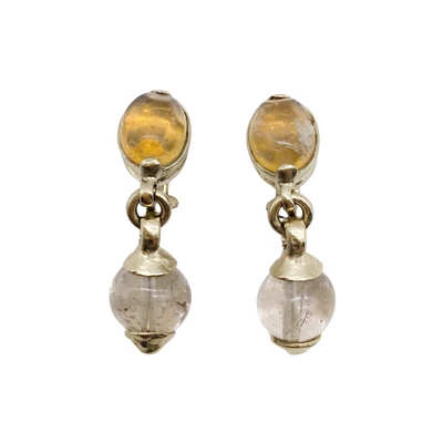 Goossens Paris Gilded Bronze Citrine and Rock Crystal Drop Earrings