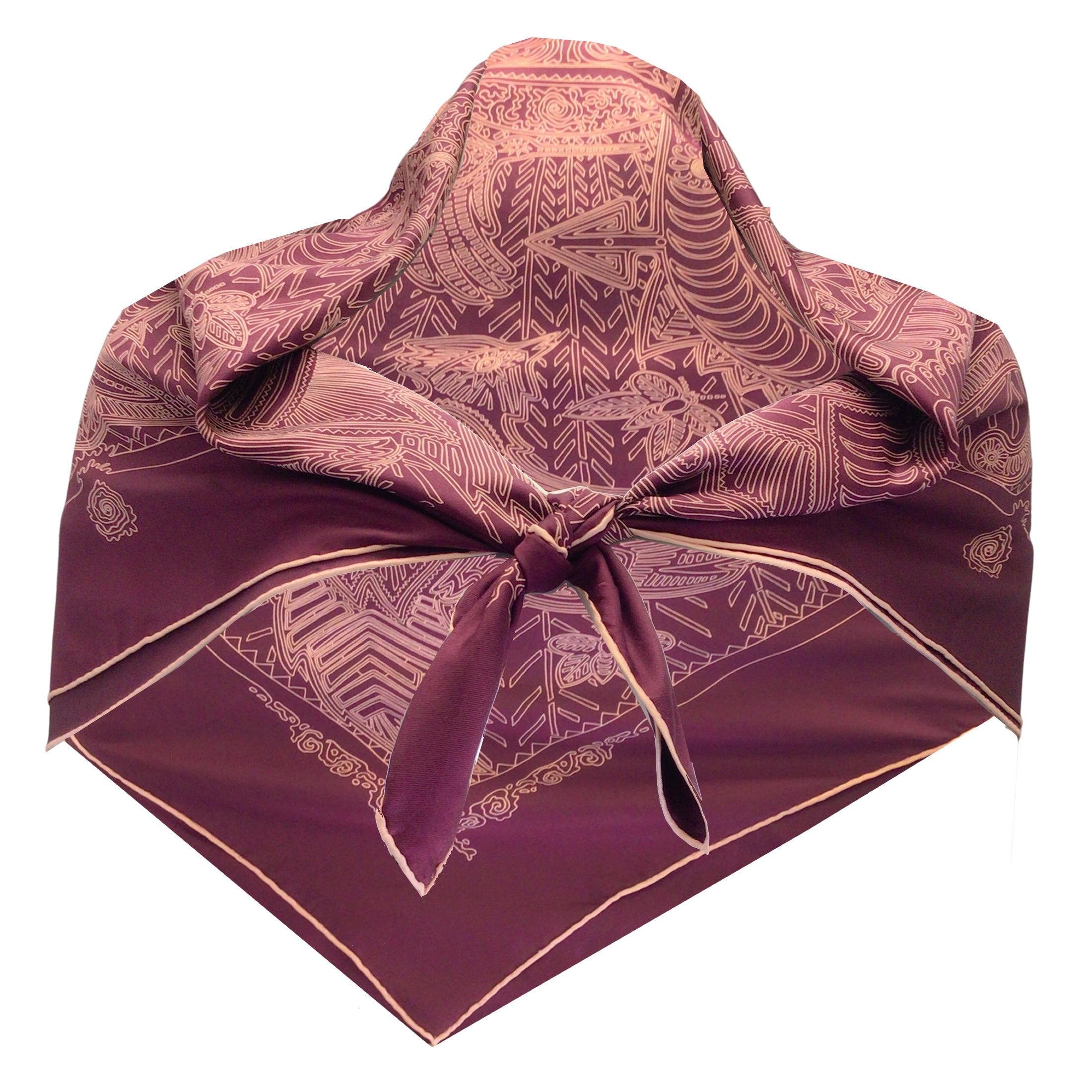 Hermes Paris Legende Kuna Peuple de Panama Burgundy / Pink Printed Square Silk Twill Scarf
