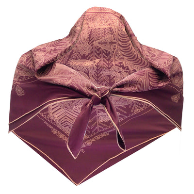 Hermes Paris Legende Kuna Peuple de Panama Burgundy / Pink Printed Square Silk Twill Scarf