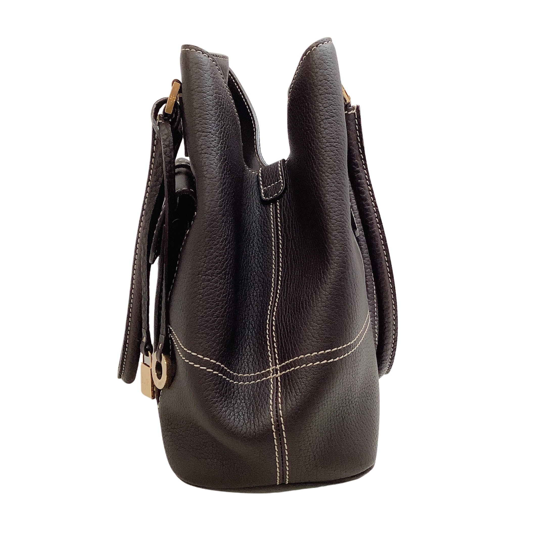 Loro Piana Chocolate Brown Leather Globe Shoulder Bag