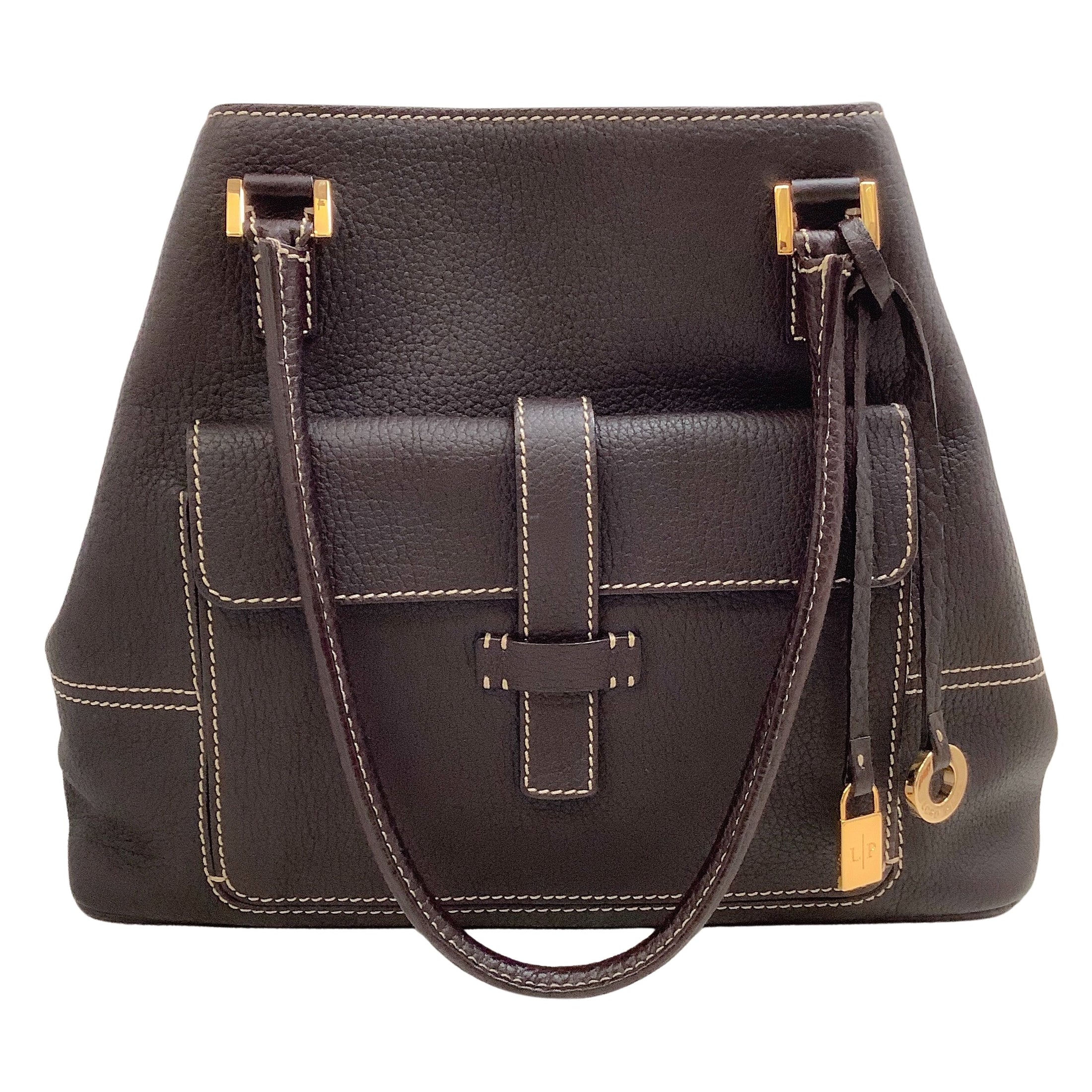 Loro Piana Chocolate Brown Leather Globe Shoulder Bag
