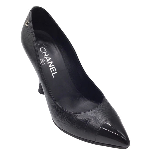Chanel Black Pointed Toe Knot Heeled Leather Pumps