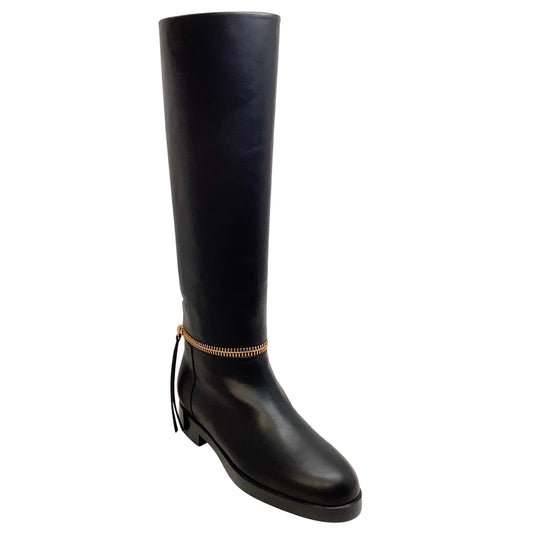 Pierre Hardy Black Leather Tall Pull On Boots With Gold Zipper Detail