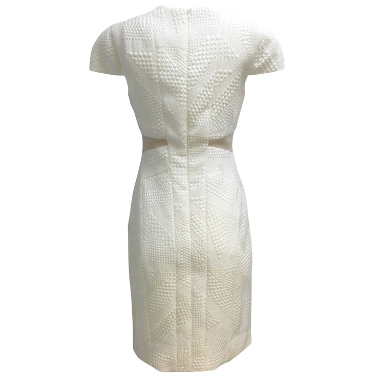 J. Mendel Ivory Cap Sleeved V-neck Jacquard Midi Formal Dress