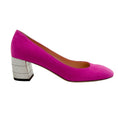 Load image into Gallery viewer, Bally Pink Suede Emily Pumps With Silver Block Heel
