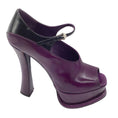 Load image into Gallery viewer, Prada Purple / Black Open Toe Ultra High Heeled Leather Mary Jane Platform Pumps
