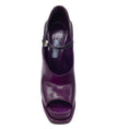 Load image into Gallery viewer, Prada Purple / Black Open Toe Ultra High Heeled Leather Mary Jane Platform Pumps
