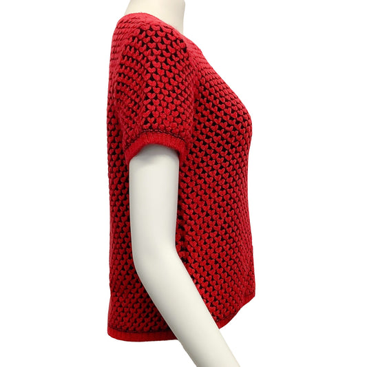 Julien David Navy Blue and Red Short Sleeve Heart Sweater