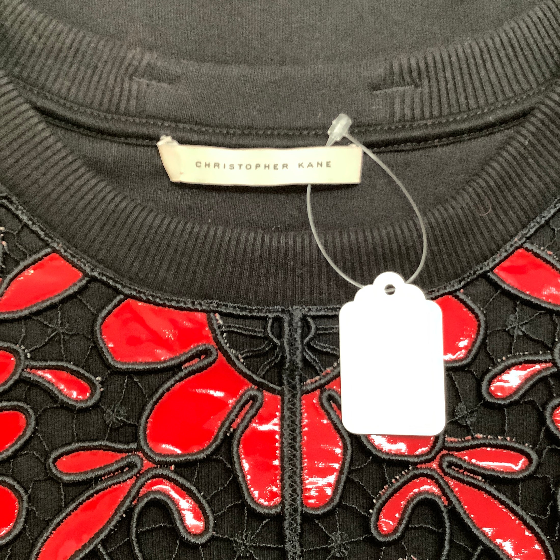 Christopher Kane Black / Red Floral Lace Applique Sweatshirt