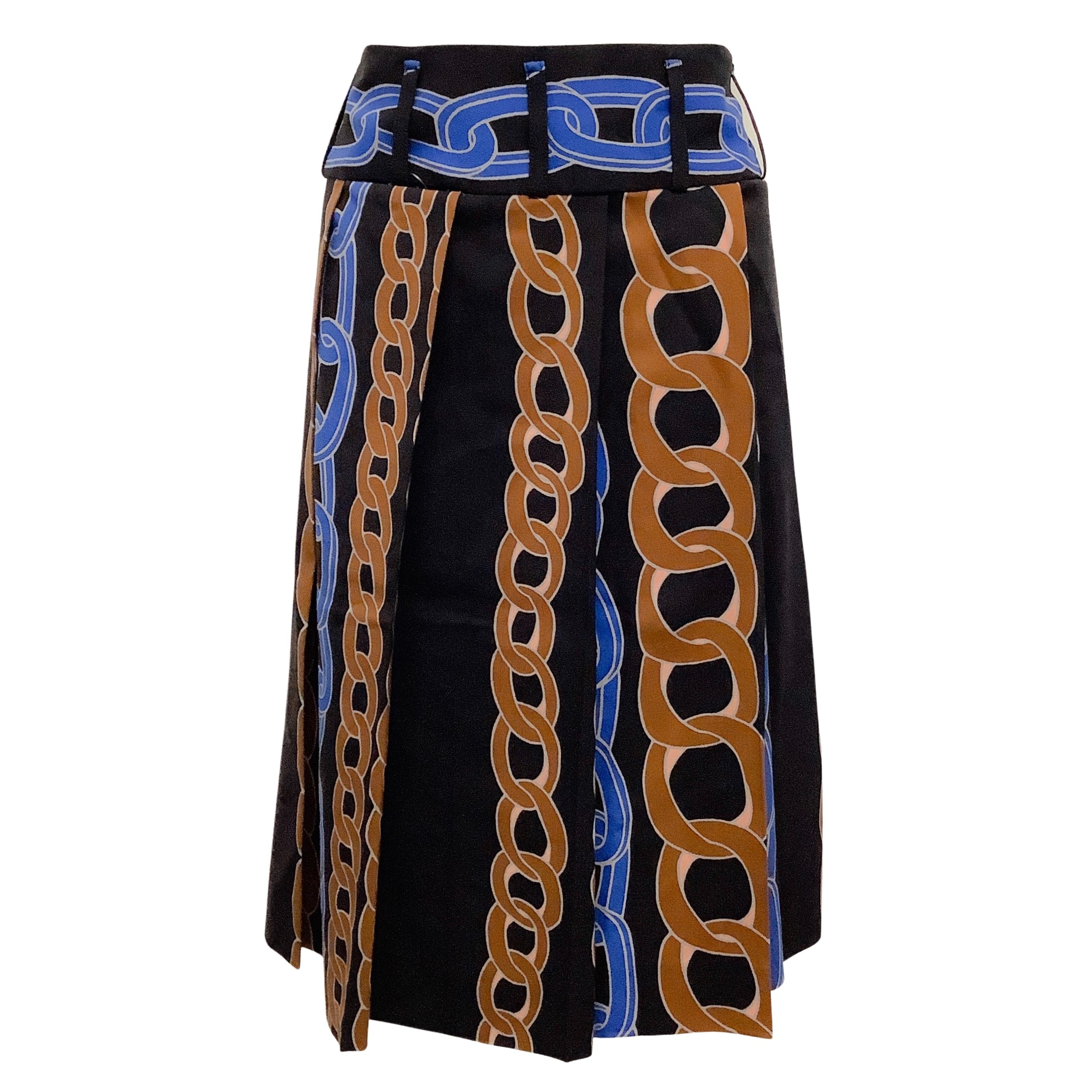 Marni Black Multi Chain Print Pleated Wool Skirt