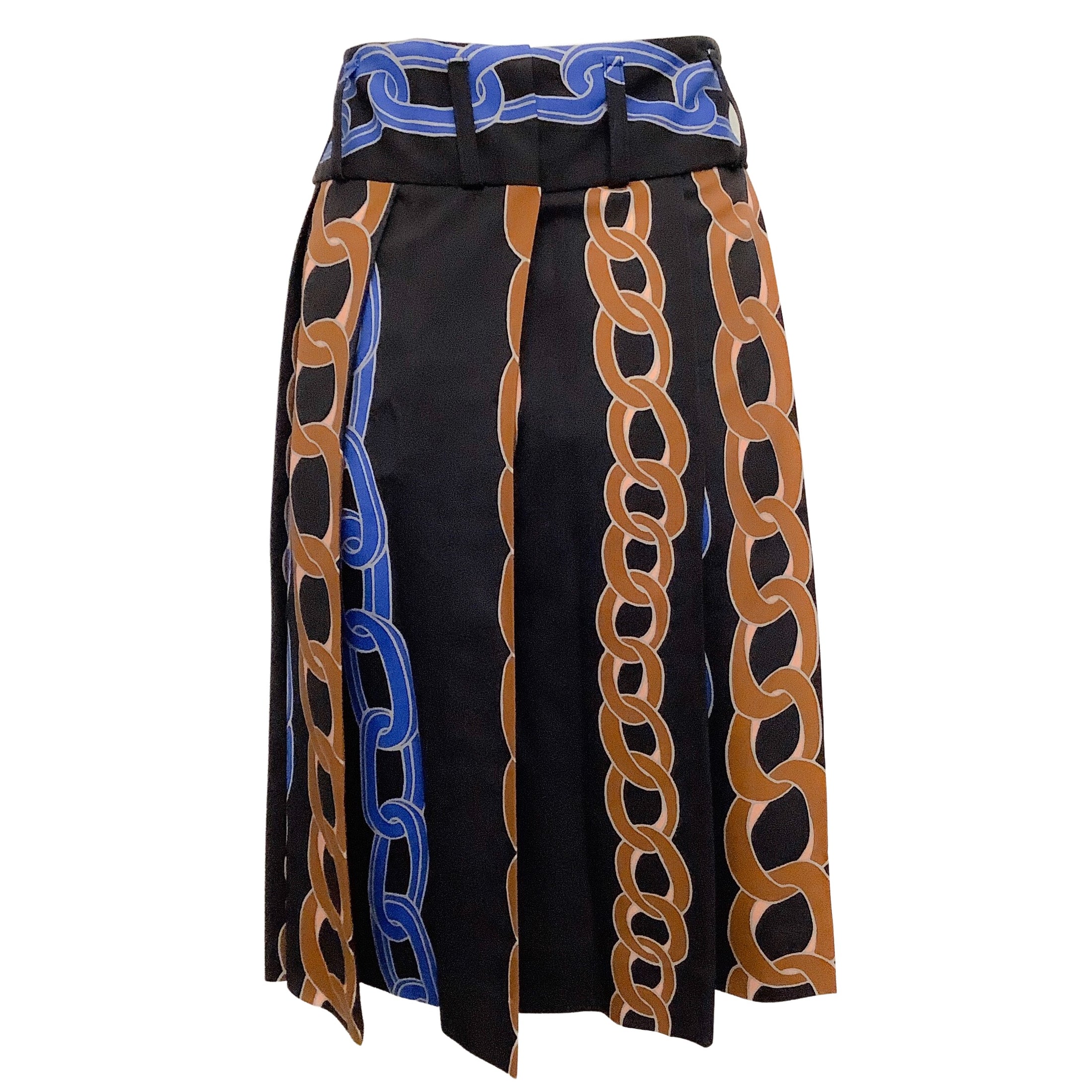 Marni Black Multi Chain Print Pleated Wool Skirt