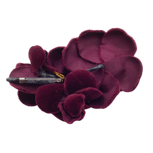 Chanel Burgundy Camillia Floral Velvet Brooch