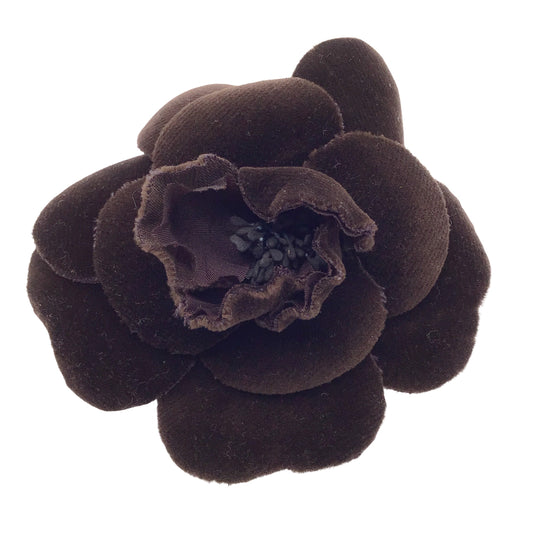 Chanel Brown Camillia Floral Velvet Brooch