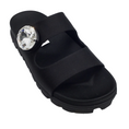 Load image into Gallery viewer, Miu Miu Black Crystal Button Slide Sandals
