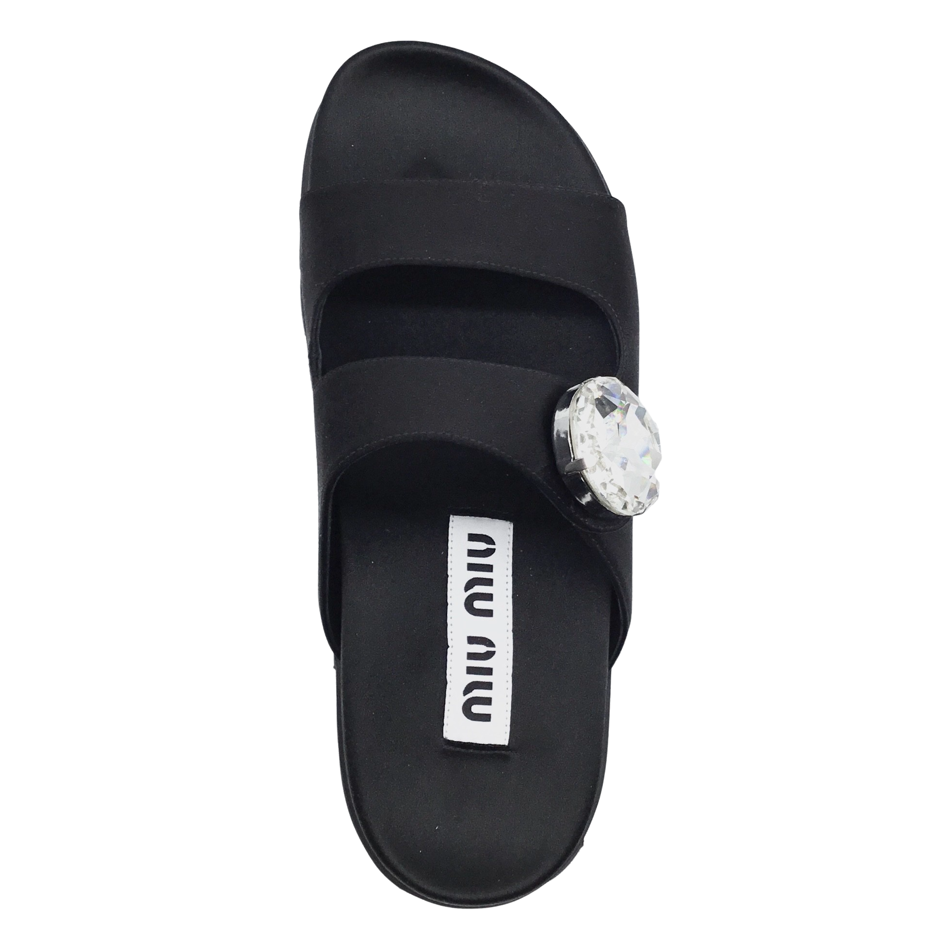 Miu Miu Black Crystal Button Slide Sandals