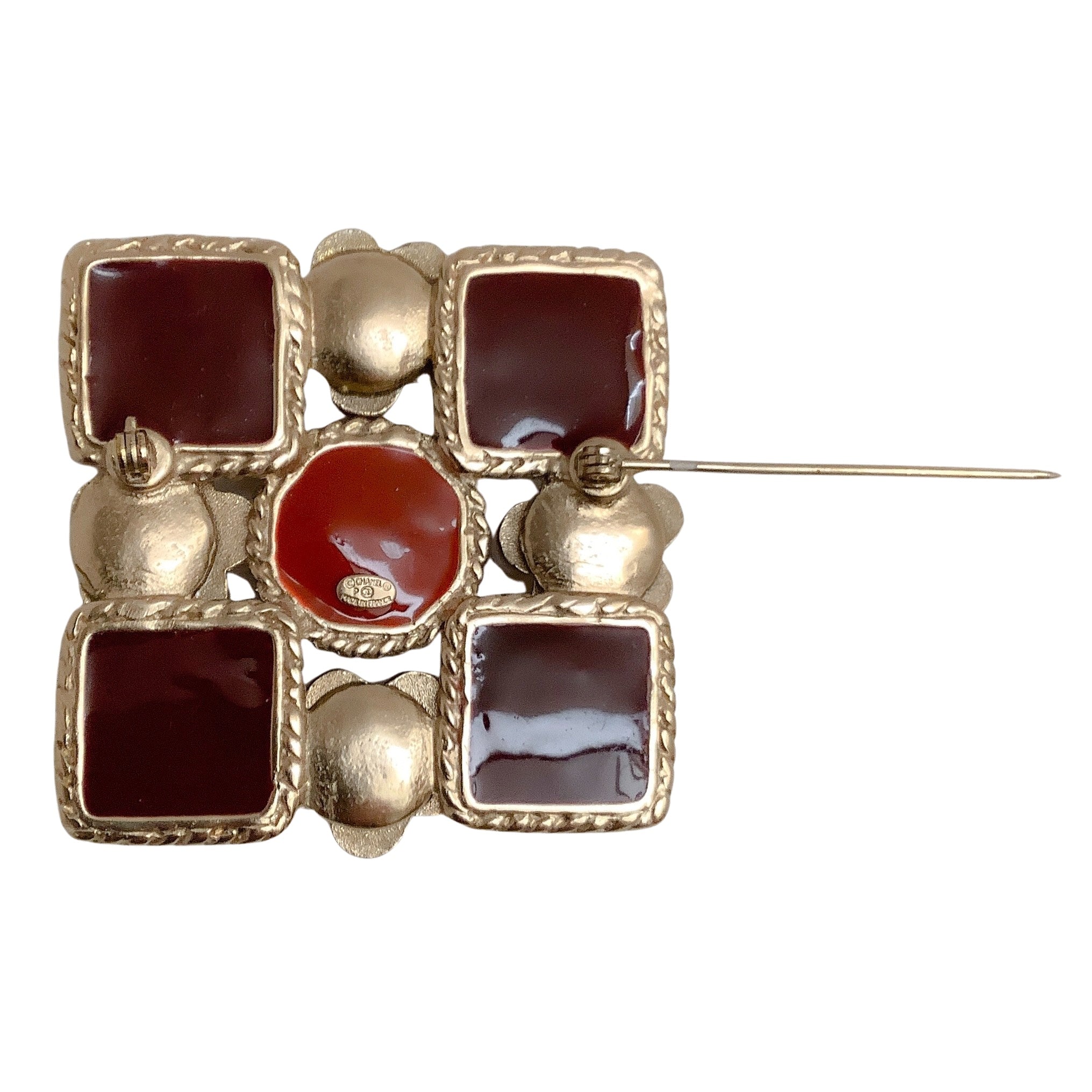 Chanel Burgundy Gripoix and Pearl Square Brooch