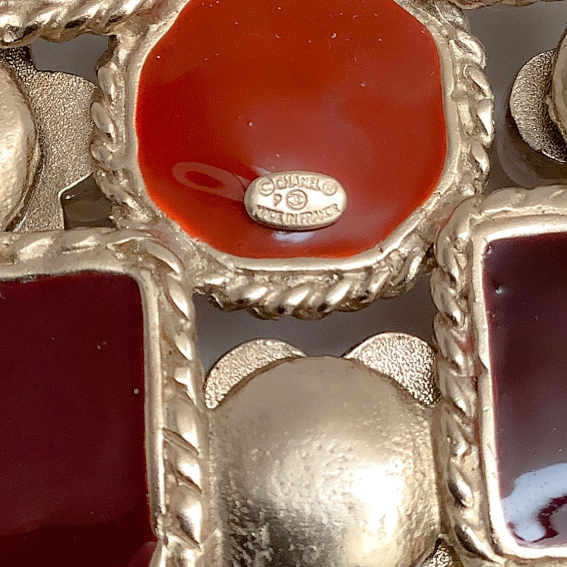 Chanel Burgundy Gripoix and Pearl Square Brooch
