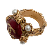 Chanel Burgundy with Gold Logo and Pearl Ring