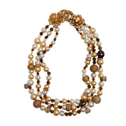 Chanel 2004 3 Strand Pearl and Strass Necklace with Floral Clasp