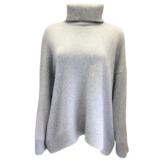 Lafayette 148 New York Light Blue Sequined Cashmere and Silk Knit Turtleneck Sweater