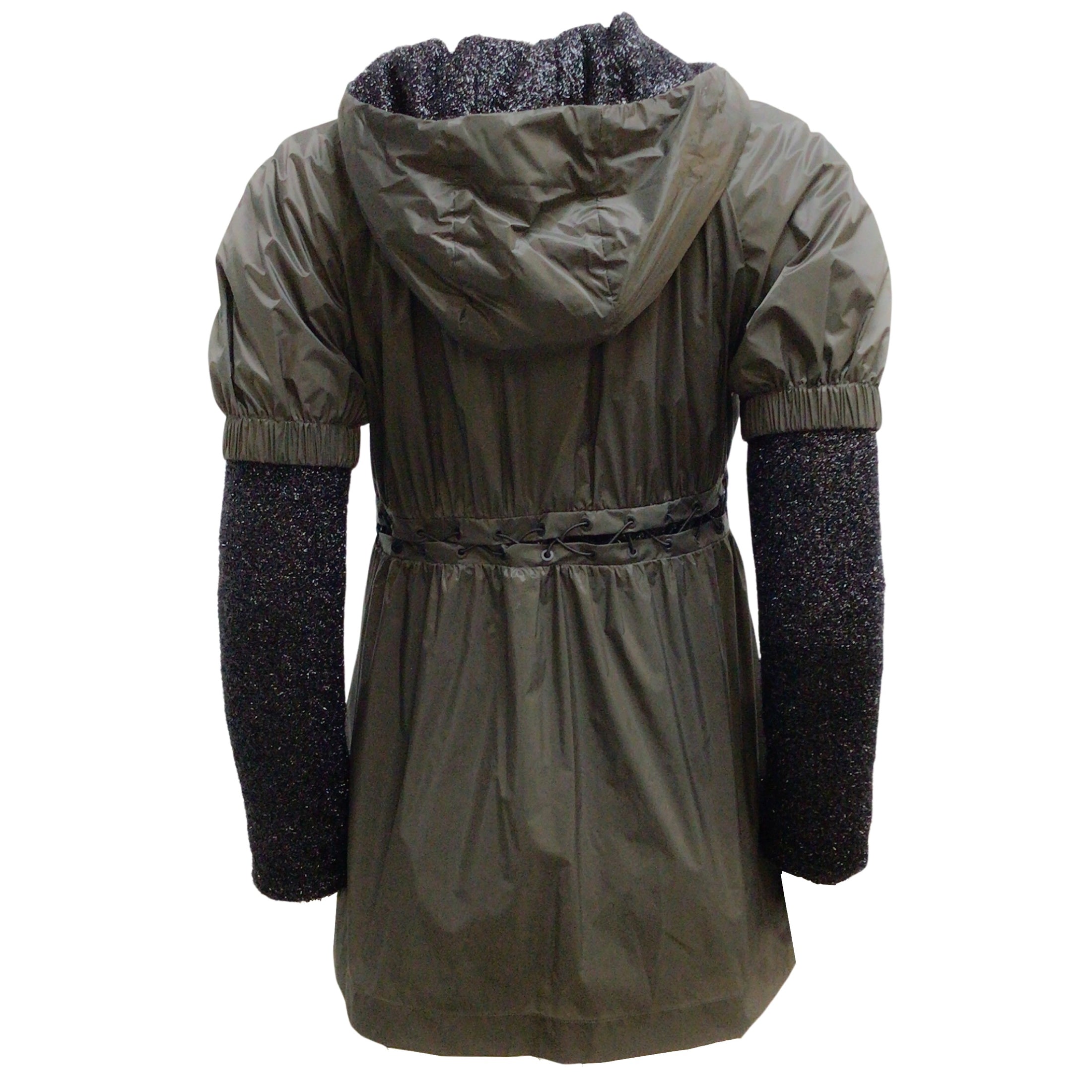 Chanel Olive Green / Black Nylon and Sparkle Metallic Hooded Full Zip Jacket