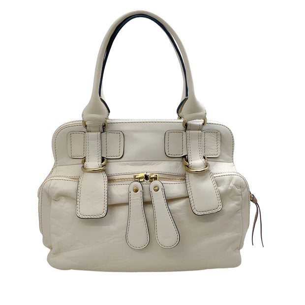 Chloe Ivory Leather Quilted Satchel