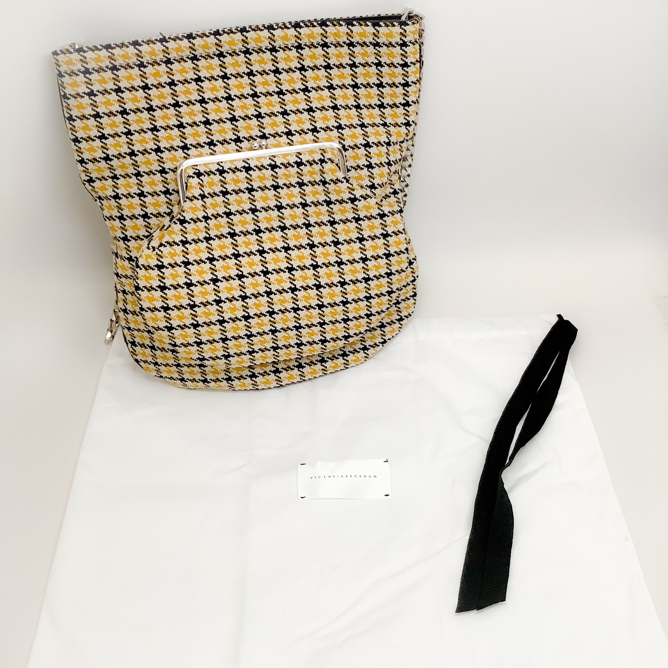 Victoria Beckham Black / Yellow Houndstooth Shoulder Bag With Chain Strap