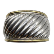David Yurman Sterling Silver / 18k Gold Sculpted Cable Wide Cuff Bracelet