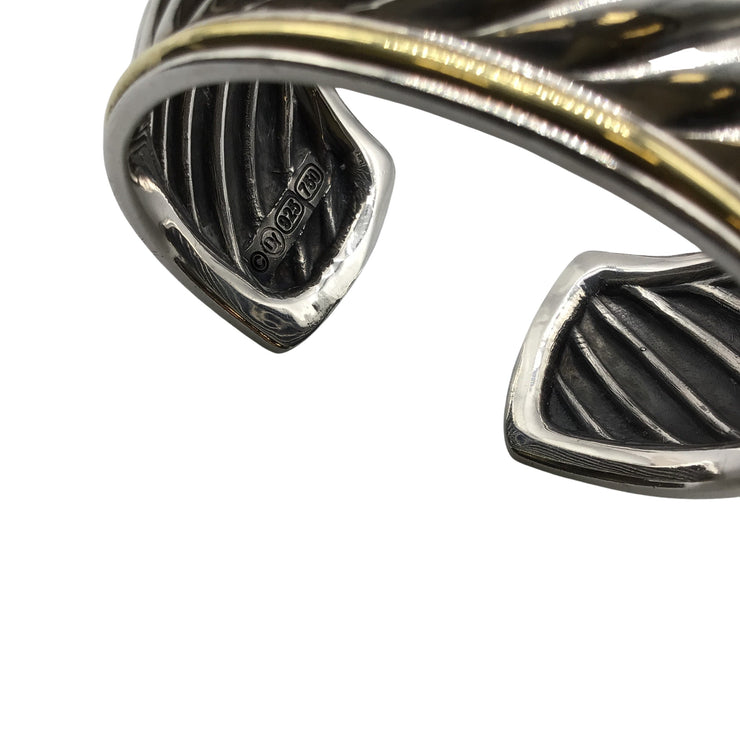 David Yurman Sterling Silver / 18k Gold Sculpted Cable Wide Cuff Bracelet