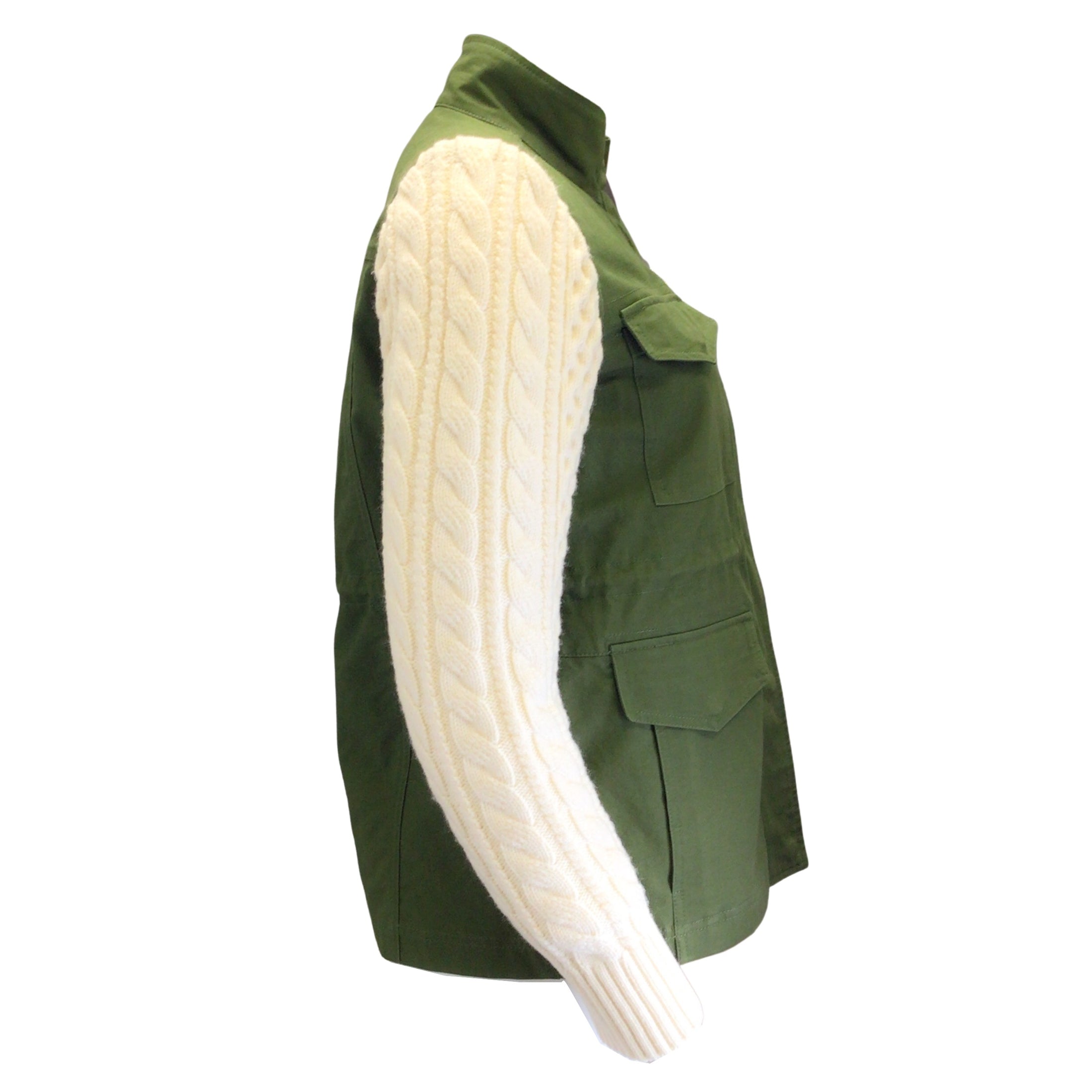 Pologeorgis Green / Ivory Rabbit Fur Lined Knit Sleeved Cotton Jacket