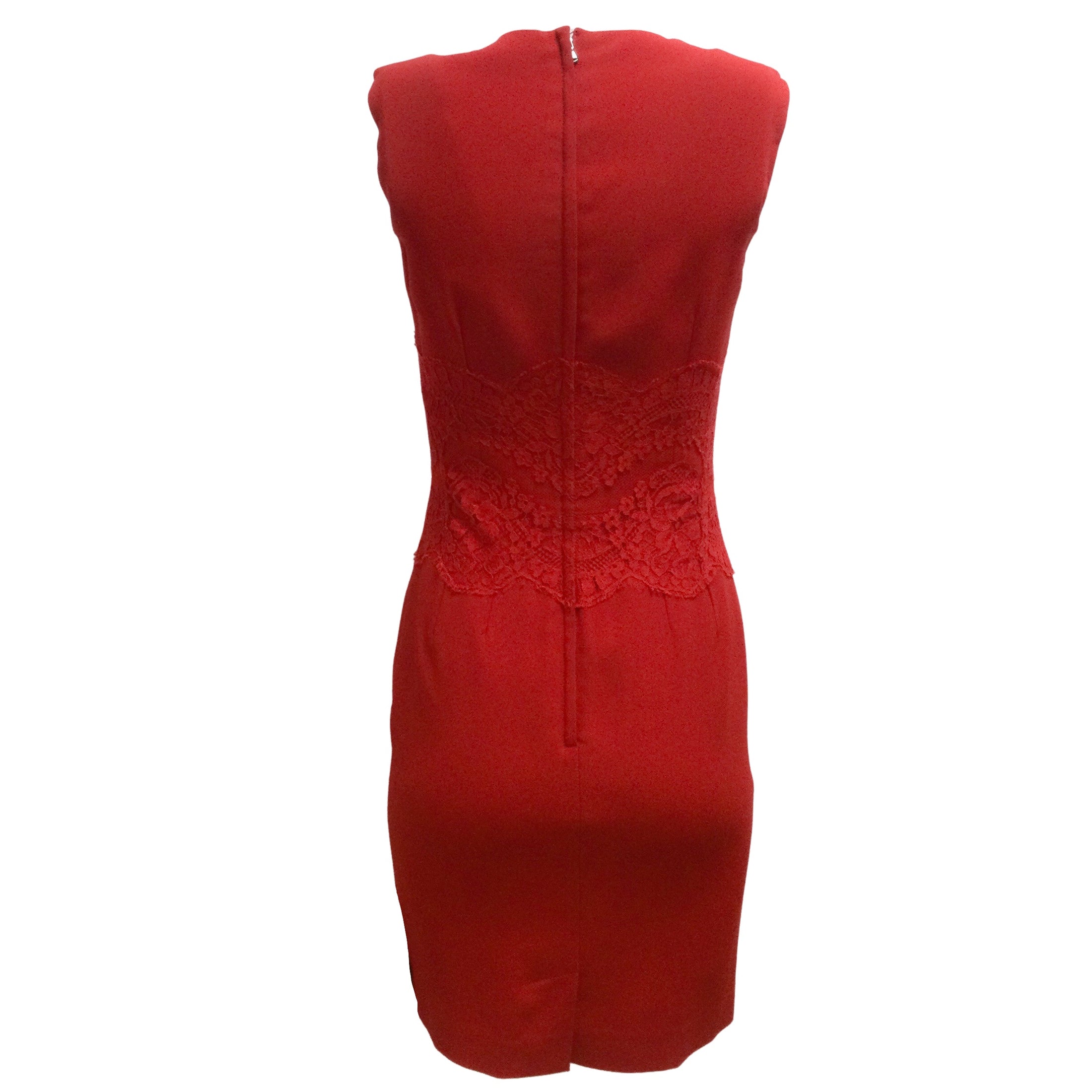 Dolce & Gabbana Red Lace Trimmed Sleeveless Crepe Mini Formal Dress