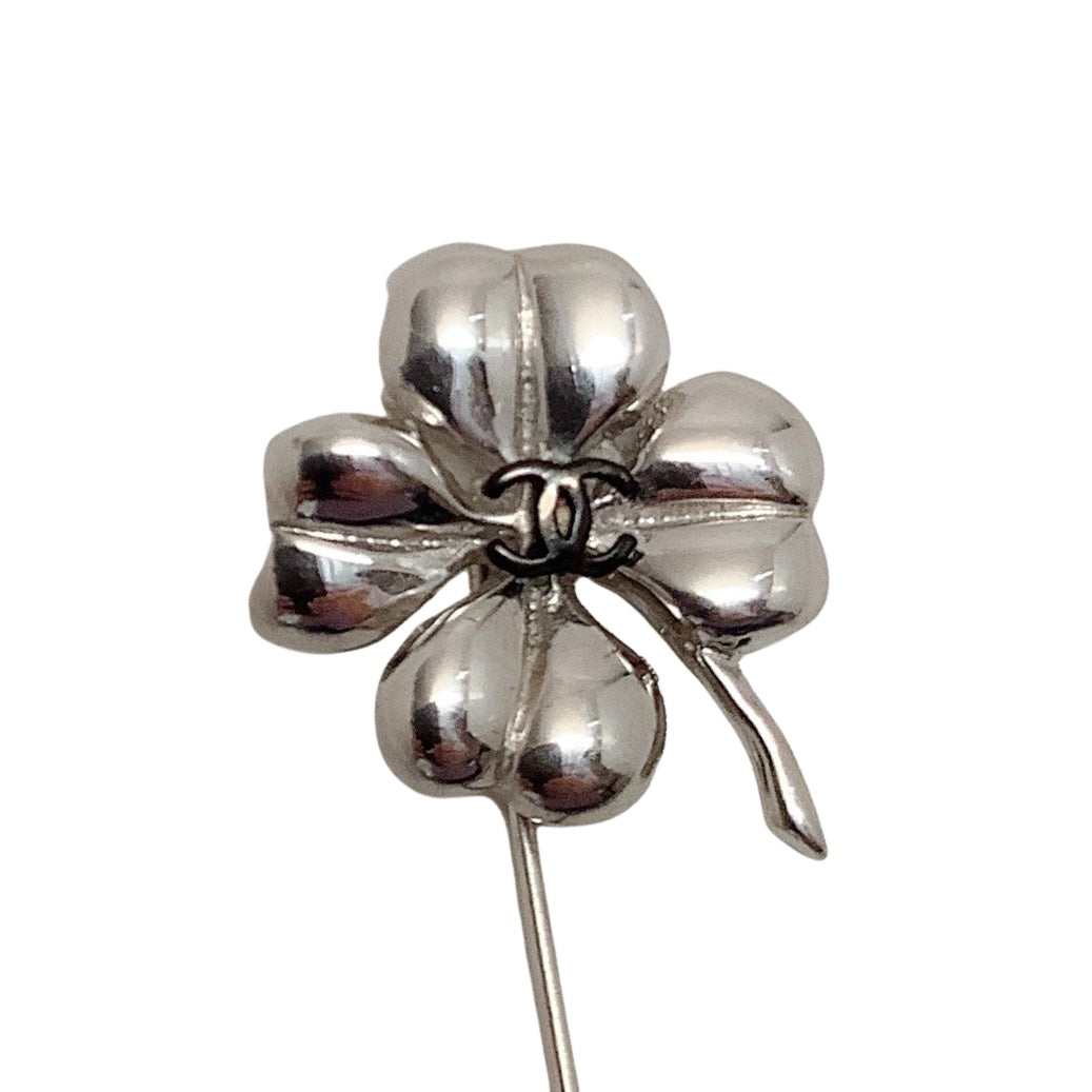 Chanel 2009 Sterling Silver Clover Stick Pin