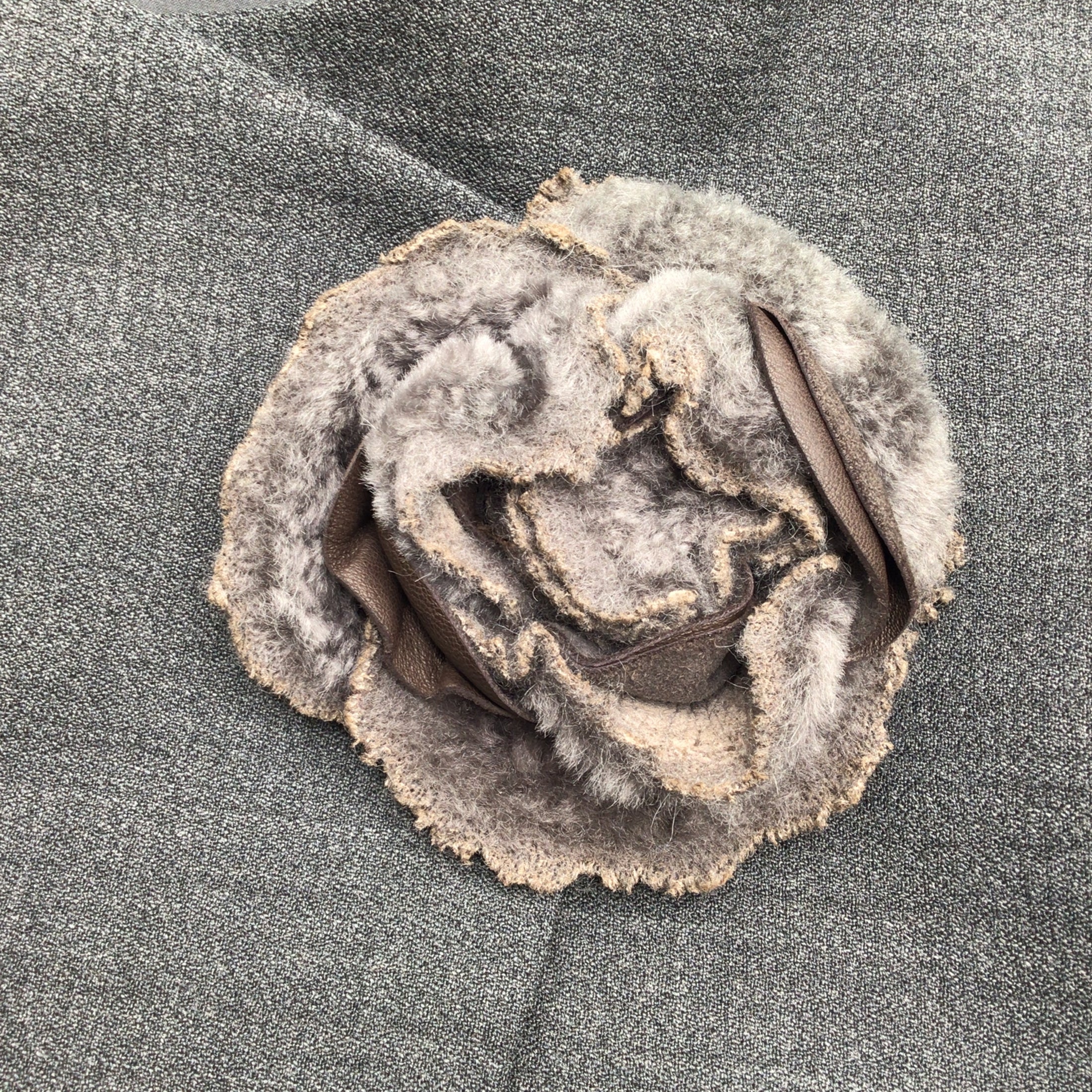 Brunello Cucinelli Charcoal Grey Floral Shearling Brooch Wool Blazer