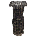 Load image into Gallery viewer, Talbot Runhof Black / Gold Tobanica Sequined Embellished Short Sleeved Midi Cocktail Dress
