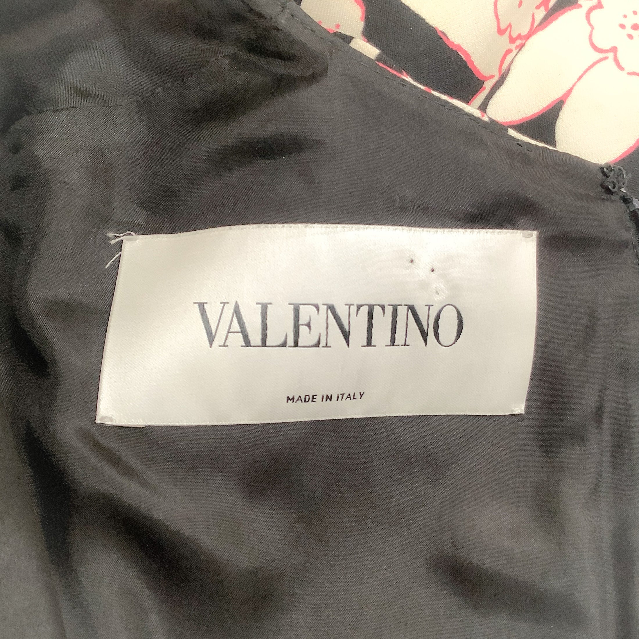 Valentino Black / Pink Floral Bell Sleeve Shift Dress