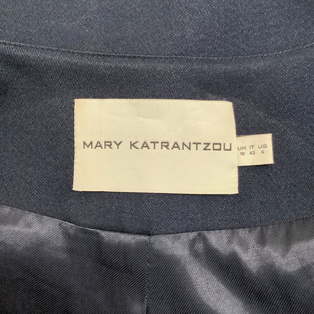 Mary Katrantzou Navy Blue Wool Collarless Coat With Multi Print