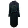 Load image into Gallery viewer, Coach Teal Wool Double Breasted Tie Waist Coat with Removable Navy Shearling Collar
