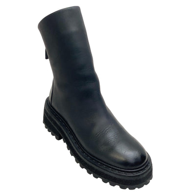 Marsell Black Leather Back Zip Combat Boots