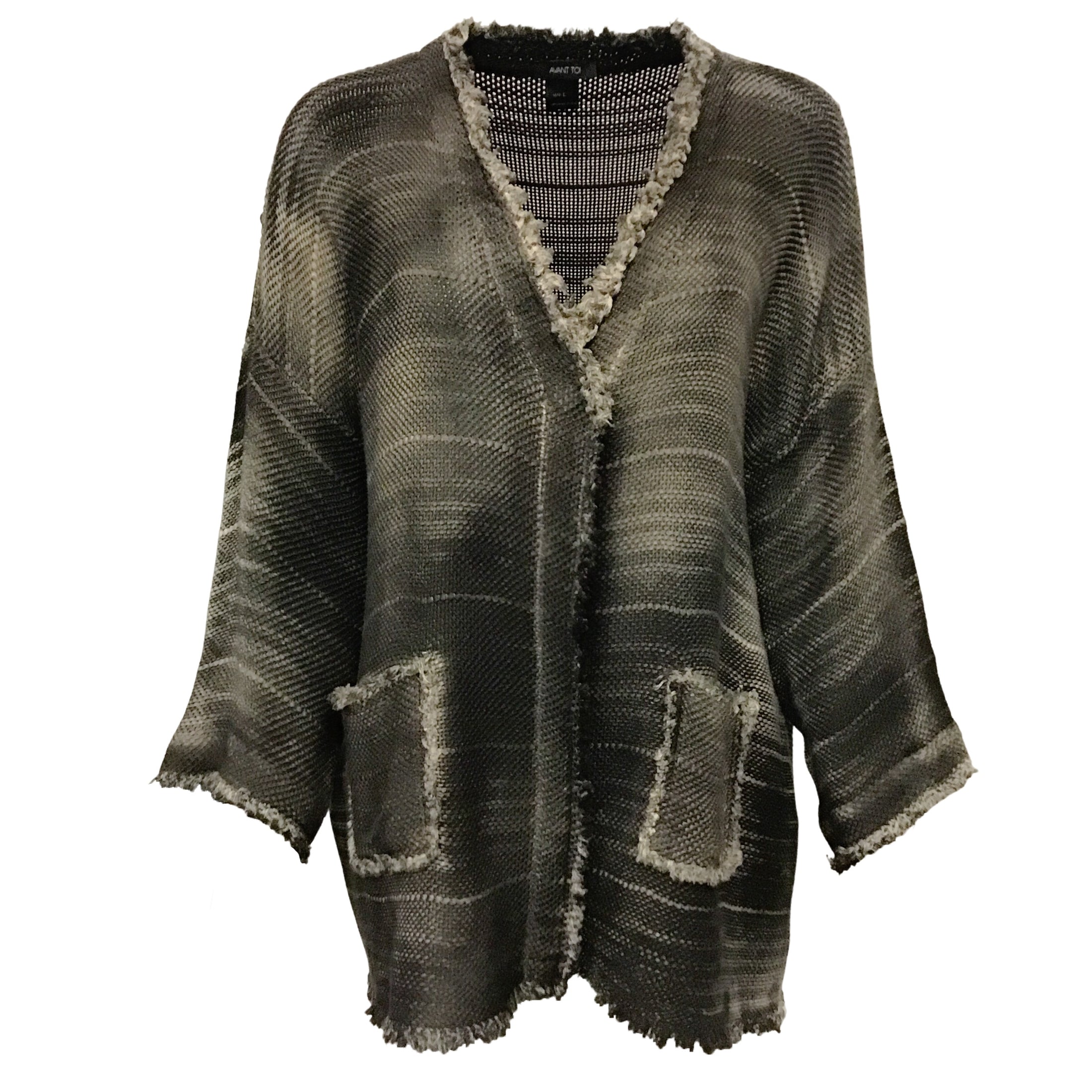 Avant Toi Charcoal Variegated Knit Frayed Cardigan